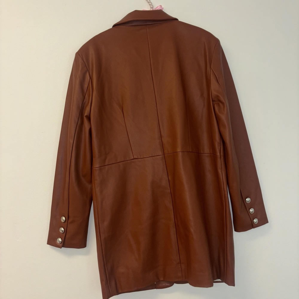 Juicy Couture Brown Faux Leather Blazer Jacket Button Front Pockets Size S - Picture 6 of 10